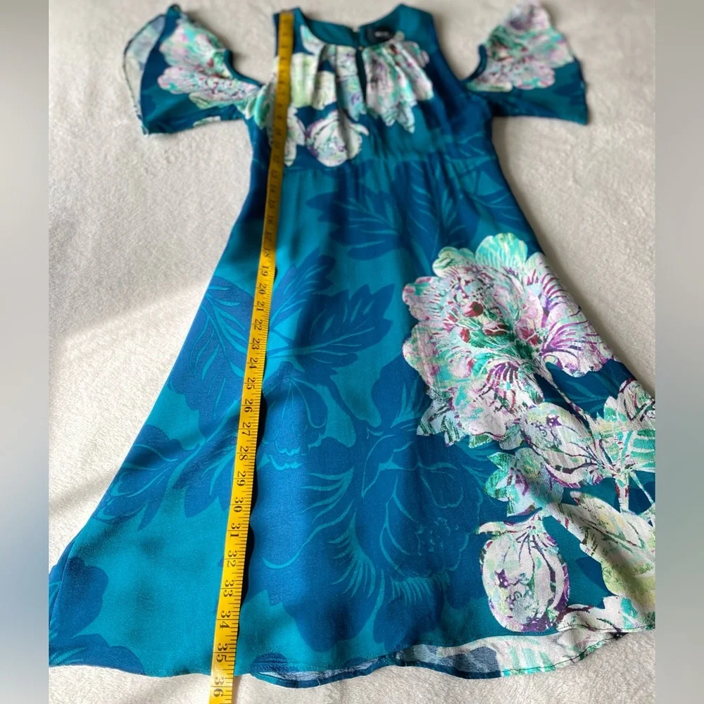 Anthropologie Maeve Elia Open Shoulder Dress Blue Floral Lined Sz 0 - Picture 10 of 16